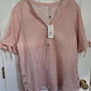 Kaktus Pink and White Striped Tie-Sleeve Tunic Top